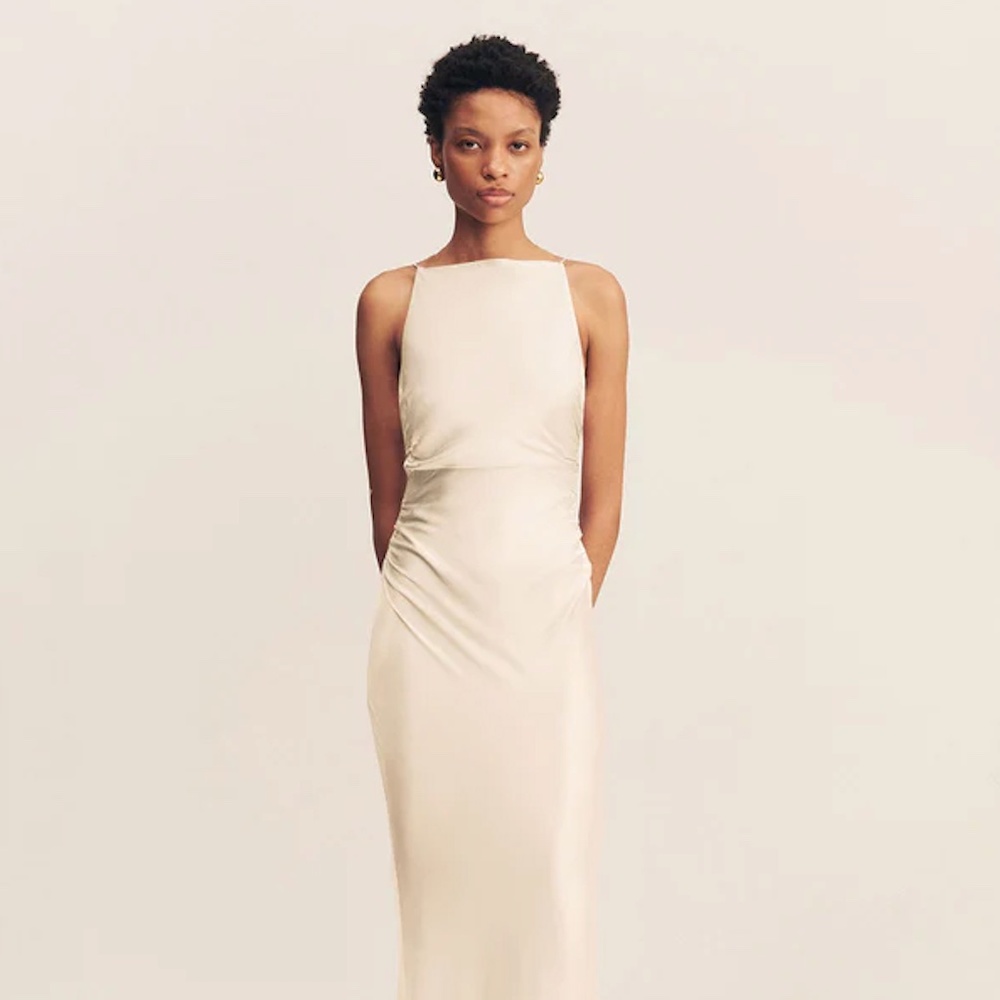 Shona Joy La Lune High Neck Ruched Maxi Dress - WHITE